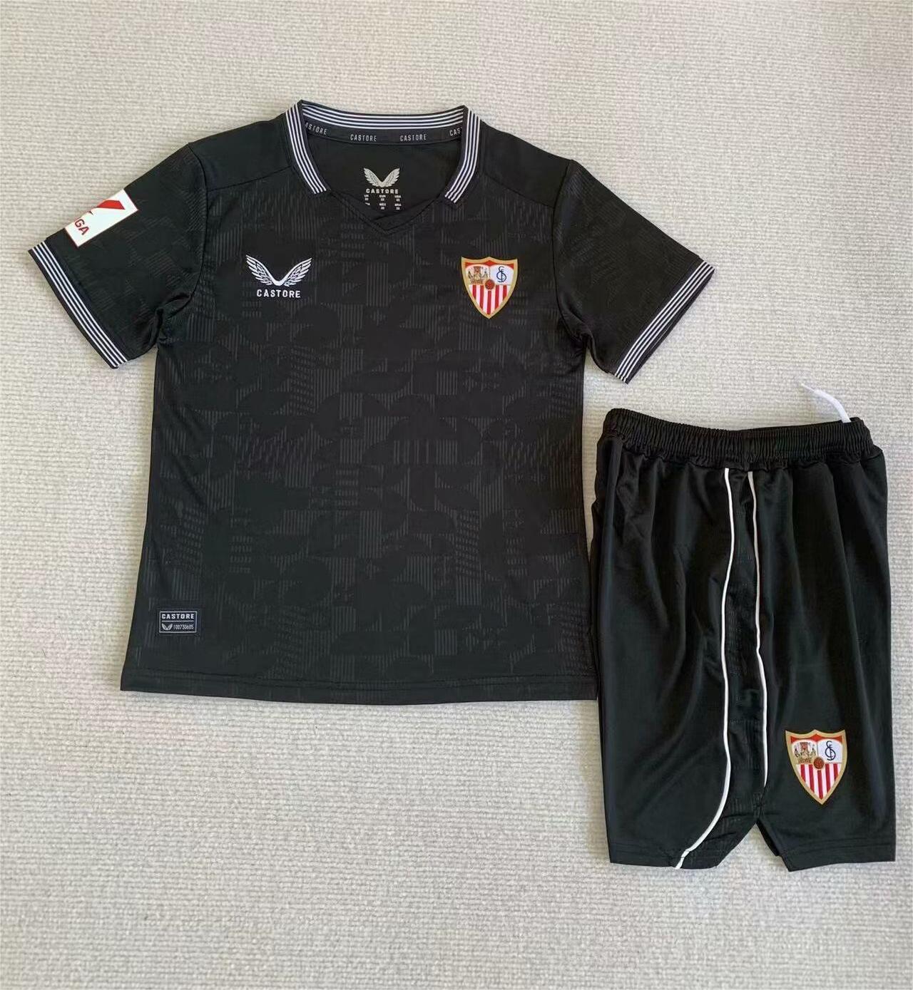 Kids-Sevilla 23/24 GK Black Soccer Jersey